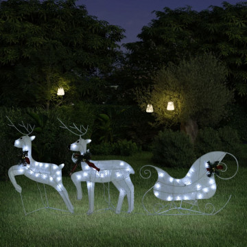 Decor de Crăciun cu reni și sanie, 60 LED-uri, alb, exterior - Img 1