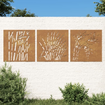 Decor de perete 3 buc. 55x55 cm model iarba oțel Corten - Img 1