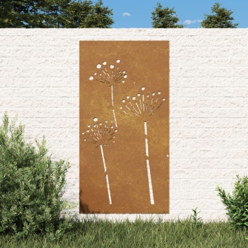 Decor perete de grădină 105x55 cm design flori oțel Corten - Img 1
