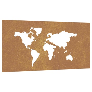 Decor perete grădină 105x55 cm design harta lumii oțel Corten - Img 2