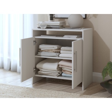 Dormitor Eco alb, dulap 3 usi, pat 160x200 cm, 2 noptiere, comoda - Img 6