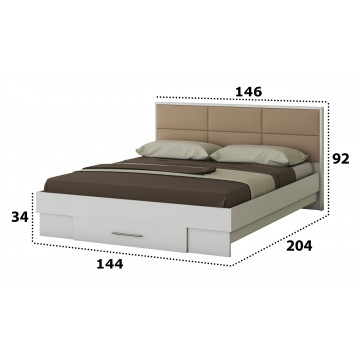 Dormitor Solano, alb, dulap 120 cm, pat cu tablie tapitata camel 140x200 cm, 2 noptiere, comoda - Img 5