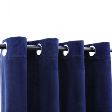 Draperii opace cu inele, 2 buc., albastru, 140x225 cm, catifea - Img 3