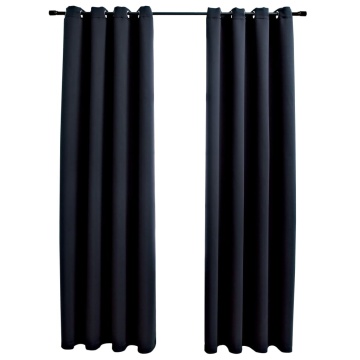 Draperii opace cu inele metalice, 2 buc., negru, 140 x 225 cm - Img 2