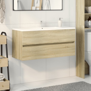 Dulap chiuvetă baie stejar sonoma 100x38,5x45 cm lemn prelucrat - Img 3