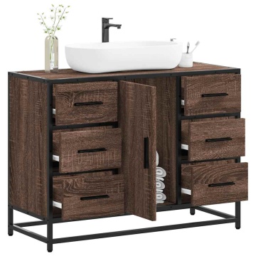 Dulap chiuveta de baie, stejar maro, 80x33x60 cm, lemn compozit - Img 1
