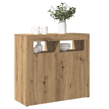 Dulap cu lumini LED stejar artizanal 80x35x75 cm lemn prelucrat - Img 1