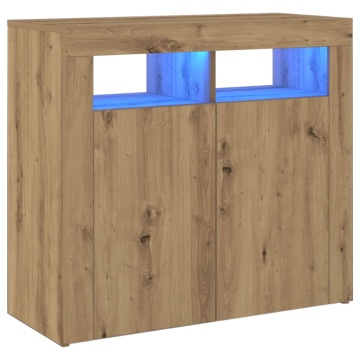 Dulap cu lumini LED stejar artizanal 80x35x75 cm lemn prelucrat - Img 3