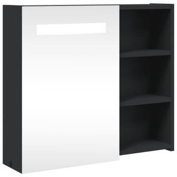 Dulap cu oglindă de baie cu LED, negru, 60x13x52 cm - Img 2