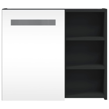 Dulap cu oglindă de baie cu LED, negru, 60x13x52 cm - Img 5