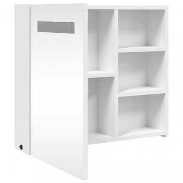 Dulap cu oglindă de baie cu lumină LED, alb, 60x13x52 cm - Img 8