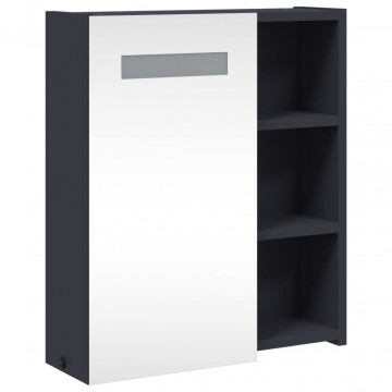 Dulap cu oglindă de baie cu lumină LED, gri, 45x13x52 cm - Img 4