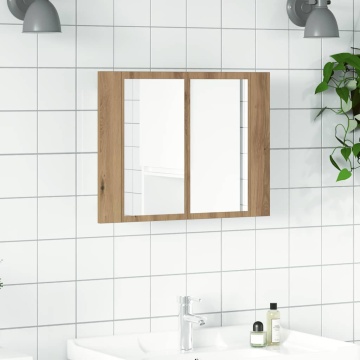 Dulap cu oglindă & LED stejar artizanal 60x12x45 cm lemn - Img 4
