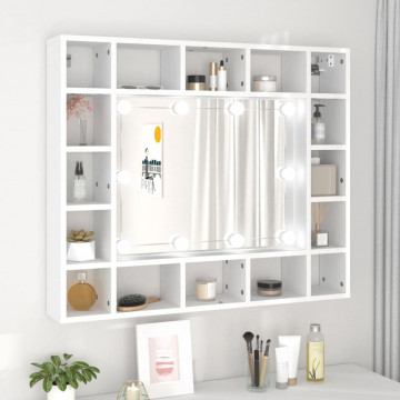 Dulap cu oglindă și LED, alb, 91x15x76,5 cm - Img 1