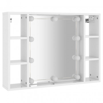 Dulap cu oglindă și LED, alb extralucios, 76x15x55 cm - Img 3