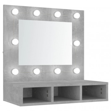 Dulap cu oglindă și LED, gri beton, 60x31,5x62 cm - Img 2