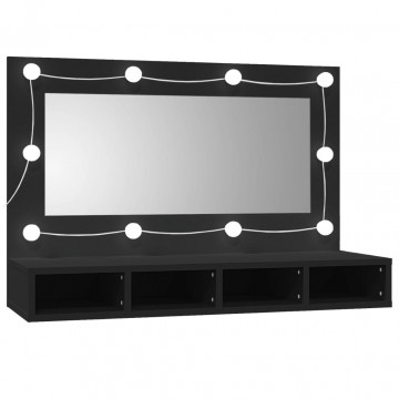 Dulap cu oglindă și LED, negru, 90x31,5x62 cm - Img 8
