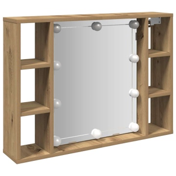 Dulap cu oglindă și LED stejar artizanal 76x15x55 cm, lemn - Img 2