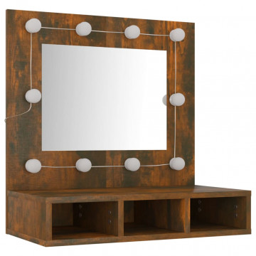 Dulap cu oglindă și LED, stejar fumuriu, 60x31,5x62 cm - Img 4