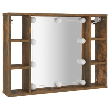 Dulap cu oglindă și LED, stejar fumuriu, 76x15x55 cm - Img 3