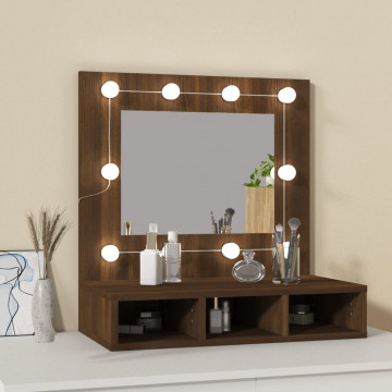 Dulap cu oglindă și LED, stejar maro, 60x31,5x62 cm - Img 3