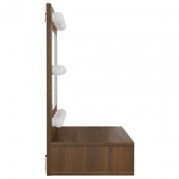 Dulap cu oglindă și LED, stejar maro, 60x31,5x62 cm - Img 5