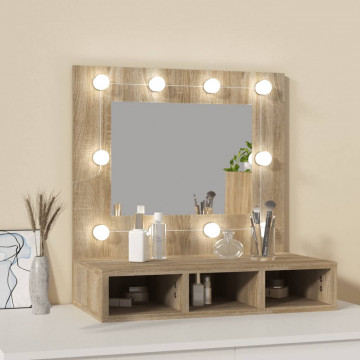 Dulap cu oglindă și LED, stejar sonoma, 60x31,5x62 cm - Img 3