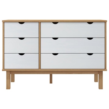 Dulap cu sertar OTTA maro/alb, 111x43x73,5 cm, lemn masiv pin - Img 3
