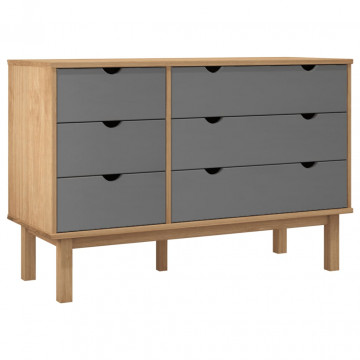 Dulap cu sertar OTTA maro/gri, 111x43x73,5 cm, lemn masiv pin - Img 2