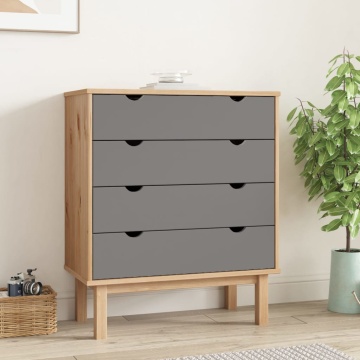 Dulap cu sertar OTTA, maro/gri, 76,5x39,5x90 cm, lemn masiv pin - Img 1