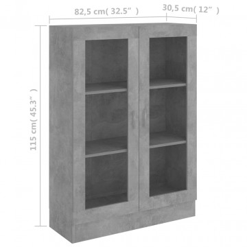 Dulap cu vitrină, gri beton, 82,5 x 30,5 x 115 cm, PAL - Img 7