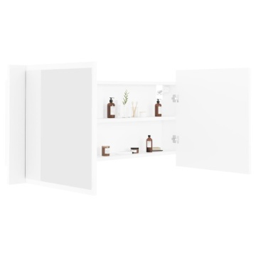 Dulap de baie cu oglindă și LED, alb, 100x12x45 cm, acril - Img 5