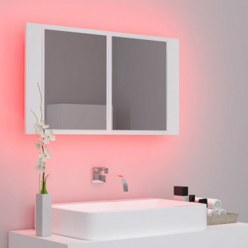 Dulap de baie cu oglindă și LED, alb, 80x12x45 cm - Img 8
