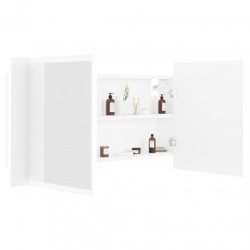 Dulap de baie cu oglindă și LED, alb, 90x12x45 cm acril - Img 6