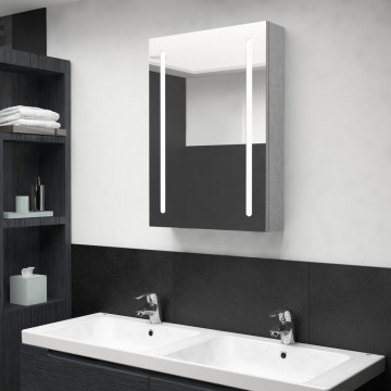 Dulap de baie cu oglindă și LED, gri beton, 50x13x70 cm - Img 1