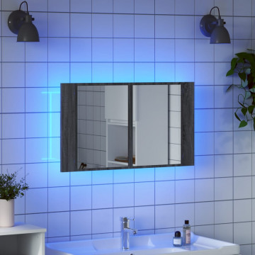 Dulap de baie cu oglindă și LED, gri sonoma, 80x12x45 cm, acril - Img 4