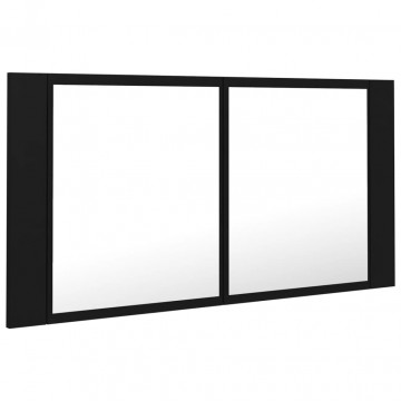 Dulap de baie cu oglindă și LED, negru, 90x12x45 cm acril - Img 7