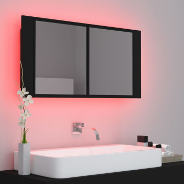 Dulap de baie cu oglindă și LED, negru, 90x12x45 cm acril - Img 8
