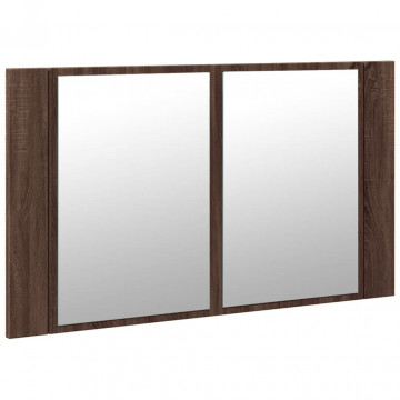 Dulap de baie cu oglindă și LED stejar maro, 80x12x45 cm, acril - Img 5