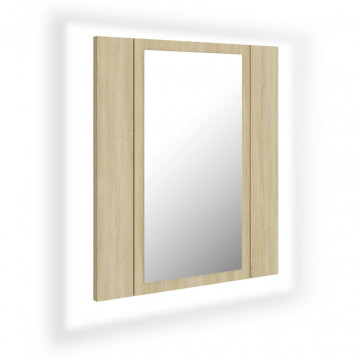 Dulap de baie cu oglindă și LED, stejar Sonoma, 40x12x45 acril - Img 2