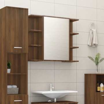 Dulap de baie cu oglindă stejar maro 80x20,5x64cm lemn compozit - Img 1
