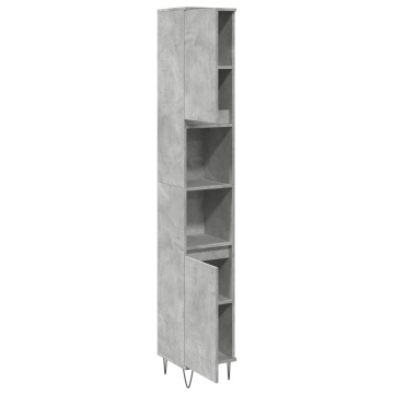 Dulap de baie, gri beton, 30x30x190 cm, lemn prelucrat - Img 6