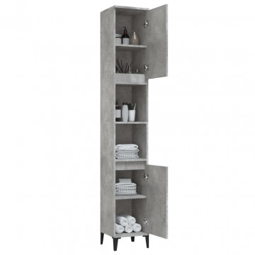 Dulap de baie, gri beton, 30x30x190 cm, lemn prelucrat - Img 4