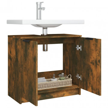 Dulap de baie, stejar fumuriu, 64,5x33,5x59 cm, lemn prelucrat - Img 5