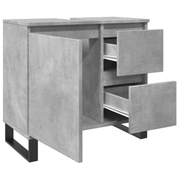 Dulap de chiuvetă baie, gri beton, 65x33x60 cm, lemn prelucrat - Img 7
