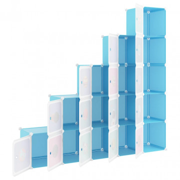 Dulap de depozitare cub pentru copii, 15 cuburi, albastru, PP - Img 5