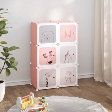 Dulap de depozitare cub pentru copii, 6 cuburi, roz, PP - Img 1