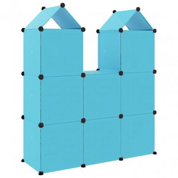 Dulap de depozitare cub pentru copii, 8 cuburi, albastru, PP - Img 8