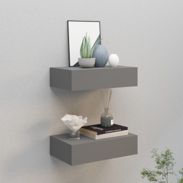 Dulap de perete cu sertar, 2 buc., gri, 40x23,5x10 cm, MDF - Img 1