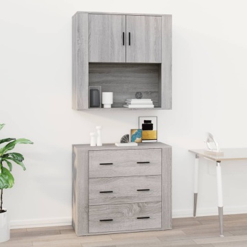 Dulap de perete, gri sonoma,80x33x80 cm, lemn prelucrat - Img 1